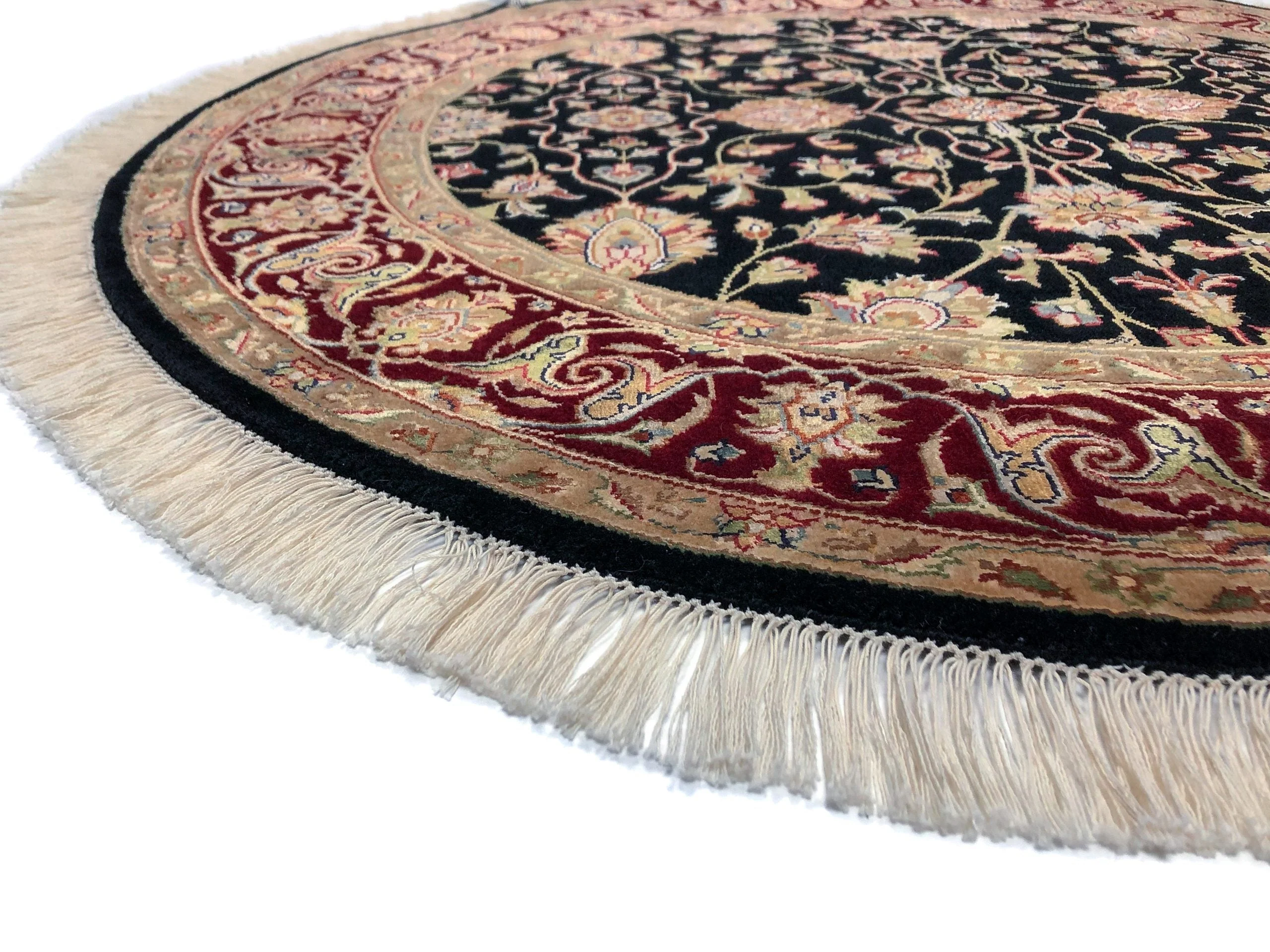 Indo-Tabriz Wool & Silk blk/dkred 4' round - Image 3