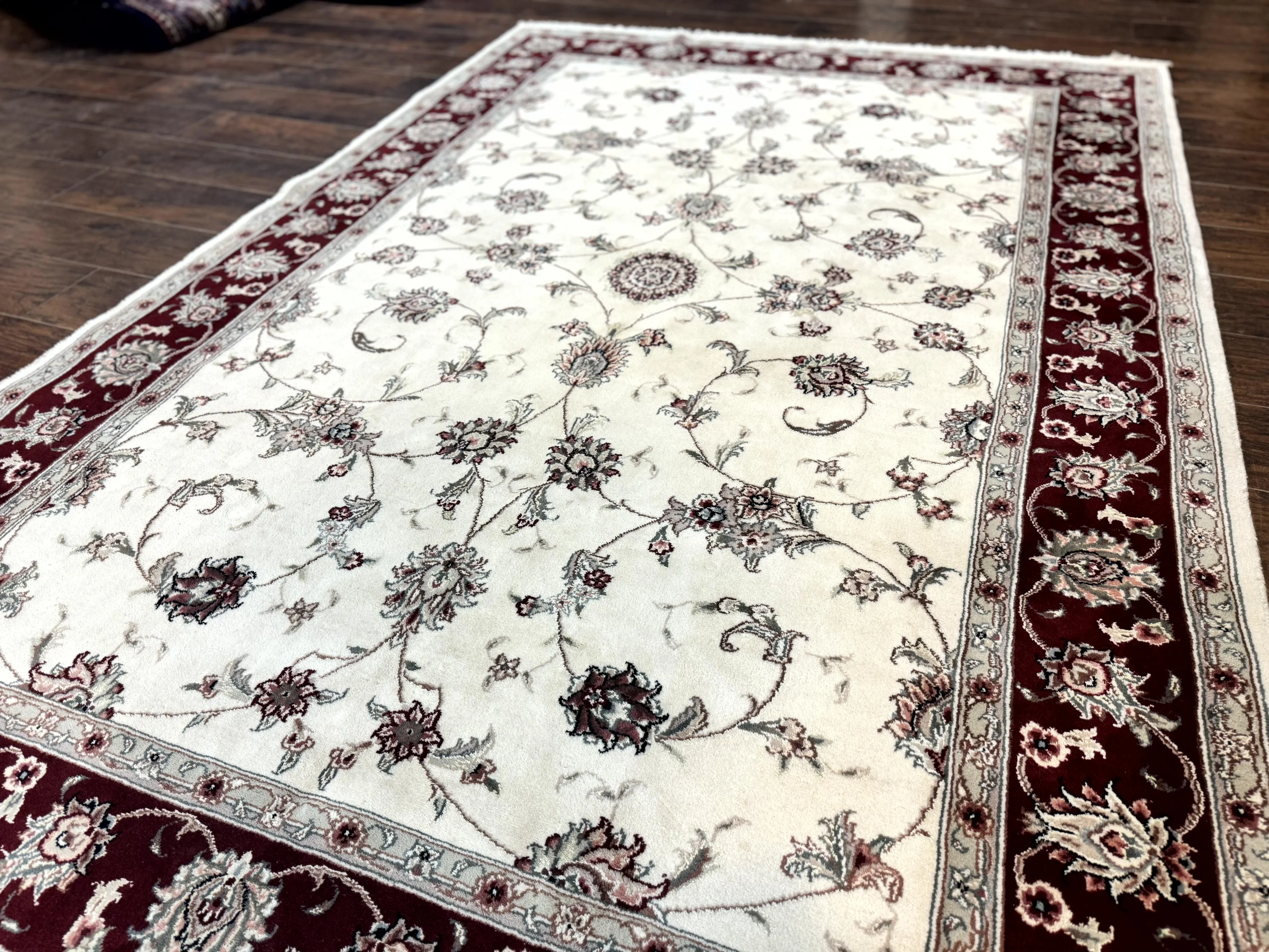 Ivory and Burgundy Pak Persian Rug 6x9 - Image 2