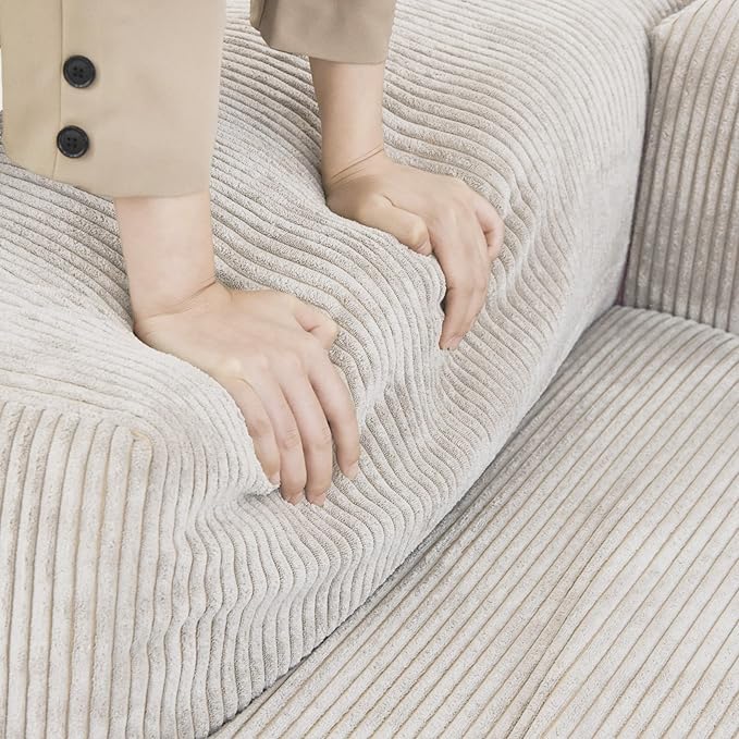 Kanso Corduroy Modular Bouclé Cloud Couch - Beige - 2-Seater Sectional Sofa with Ottoman - Image 5