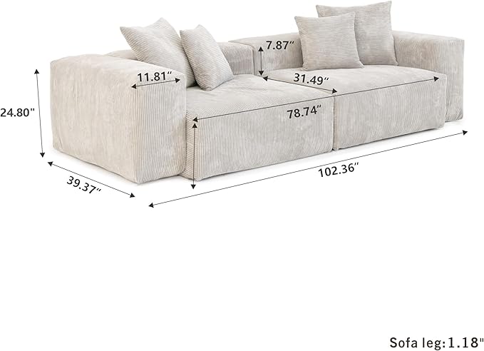 Kanso Corduroy Modular Bouclé Cloud Couch - Beige - 2-Seater Sofa - Image 7