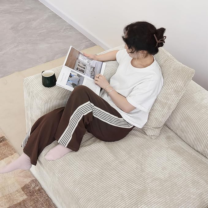 Kanso Corduroy Modular Bouclé Cloud Couch - Beige - 3-Seater Sectional Sofa with Ottoman - Image 4