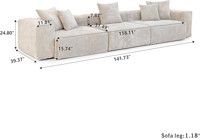 Kanso Corduroy Modular Bouclé Cloud Couch - Beige - 3-Seater Sofa - Image 3