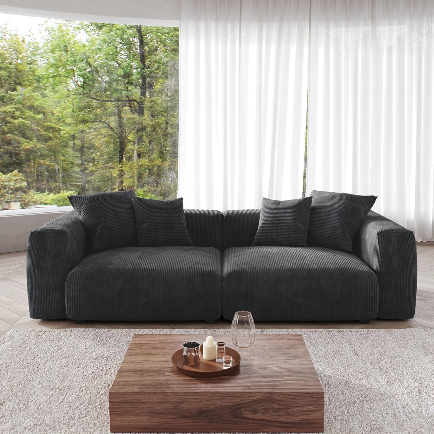 Kanso Corduroy Modular Bouclé Cloud Couch - Black - 2-Seater Sofa