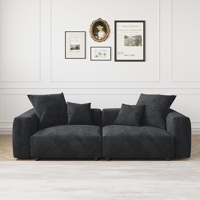 Kanso Corduroy Modular Bouclé Cloud Couch - Black - 2-Seater Sofa - Image 6