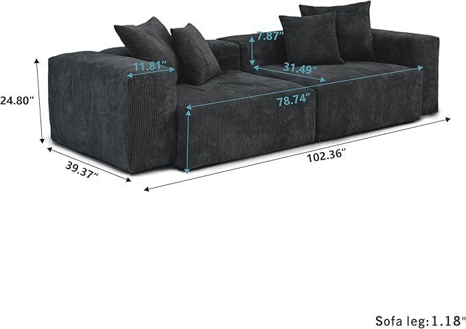 Kanso Corduroy Modular Bouclé Cloud Couch - Black - 2-Seater Sofa - Image 7