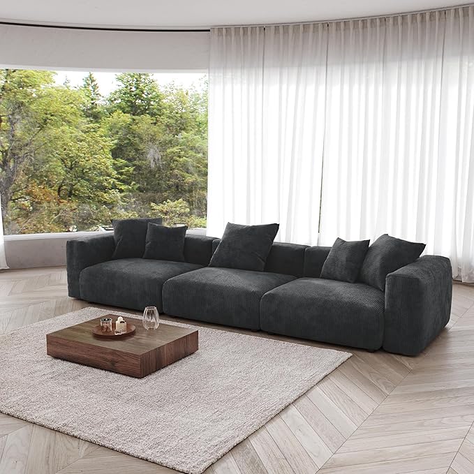 Kanso Corduroy Modular Bouclé Cloud Couch - Black - 3-Seater Sofa - Image 4