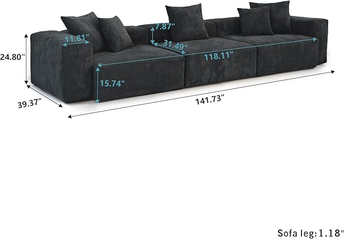 Kanso Corduroy Modular Bouclé Cloud Couch - Black - 3-Seater Sofa - Image 7