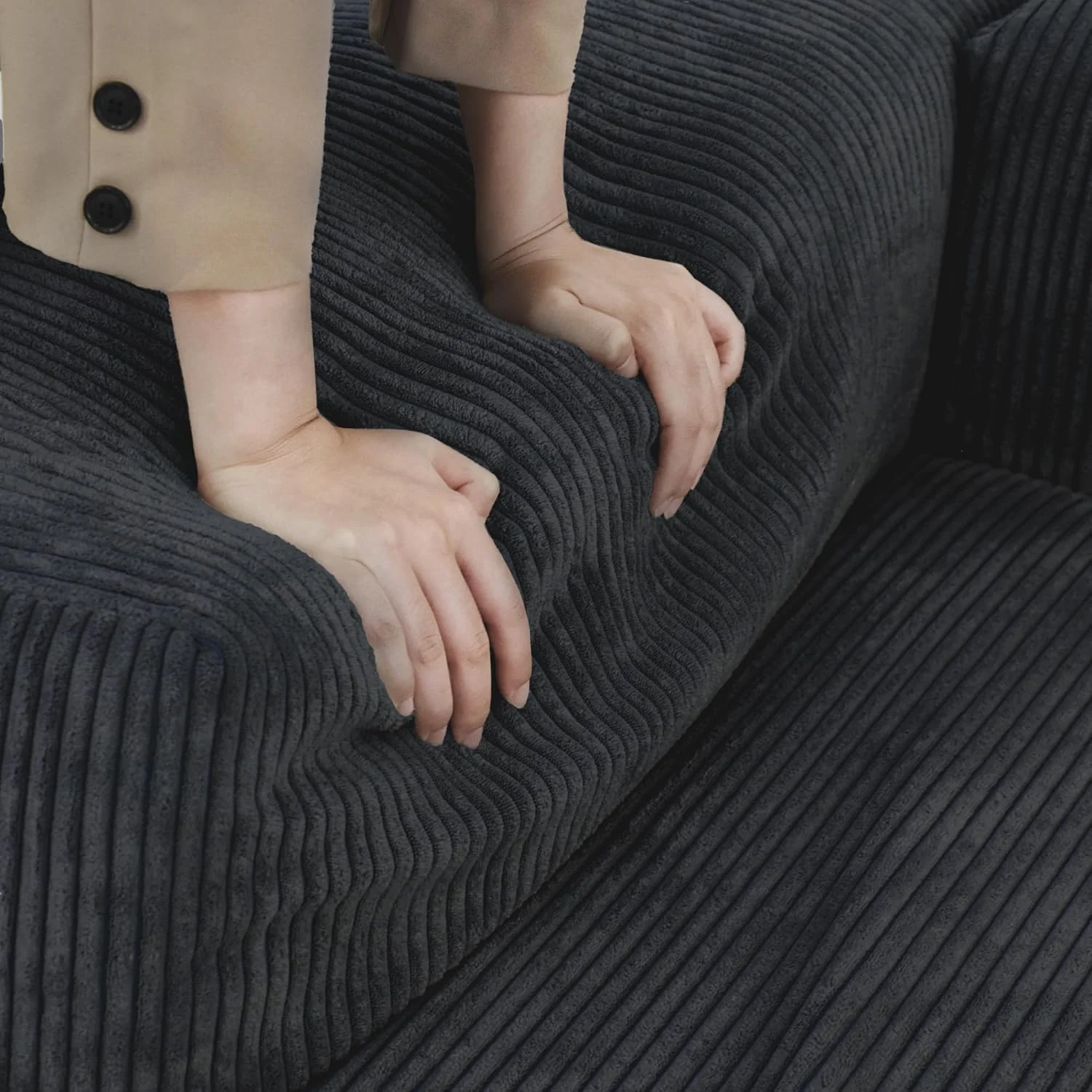 Kanso Corduroy Modular Bouclé Cloud Couch - Black - 4-Seater Sectional Sofa with 2 Ottomans - Image 3
