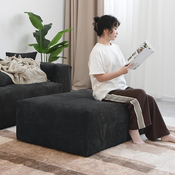 Kanso Corduroy Modular Bouclé Cloud Couch - Black - 4-Seater Sectional Sofa with 2 Ottomans - Image 5