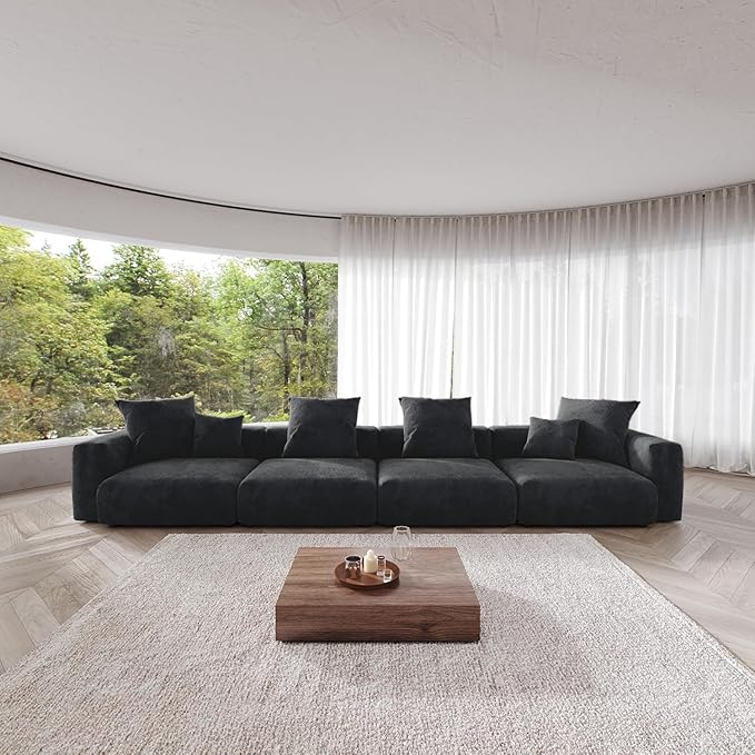 Kanso Corduroy Modular Bouclé Cloud Couch - Black - 4-Seater Sofa - Image 2