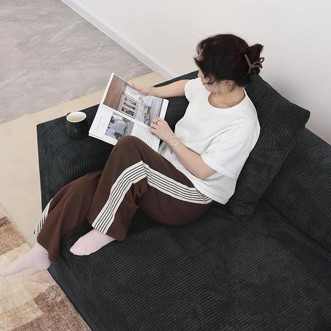 Kanso Corduroy Modular Bouclé Cloud Couch - Black - 4-Seater Sofa - Image 3