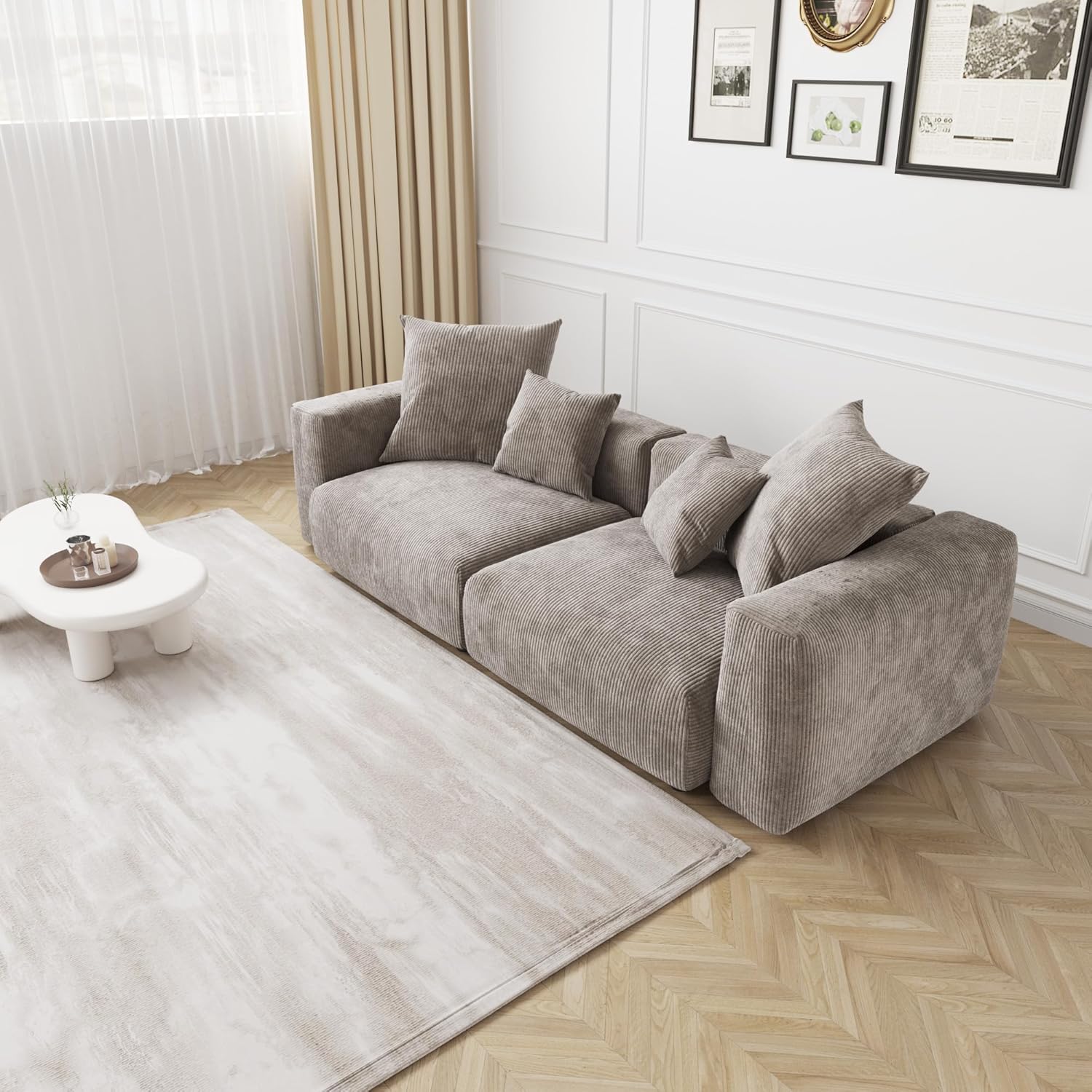 Kanso Corduroy Modular Bouclé Cloud Couch - Brown - 2-Seater Sofa - Image 2
