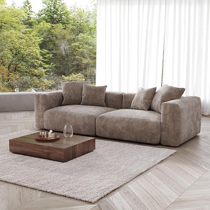Kanso Corduroy Modular Bouclé Cloud Couch - Brown - 2-Seater Sofa - Image 3