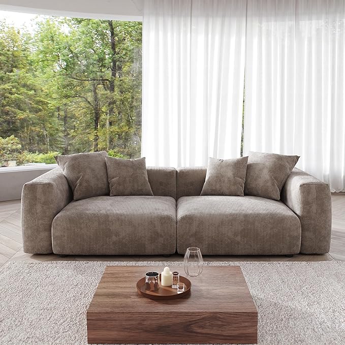 Kanso Corduroy Modular Bouclé Cloud Couch - Brown - 2-Seater Sofa - Image 7