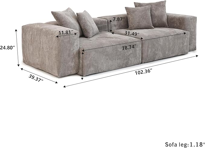 Kanso Corduroy Modular Bouclé Cloud Couch - Brown - 2-Seater Sofa - Image 8