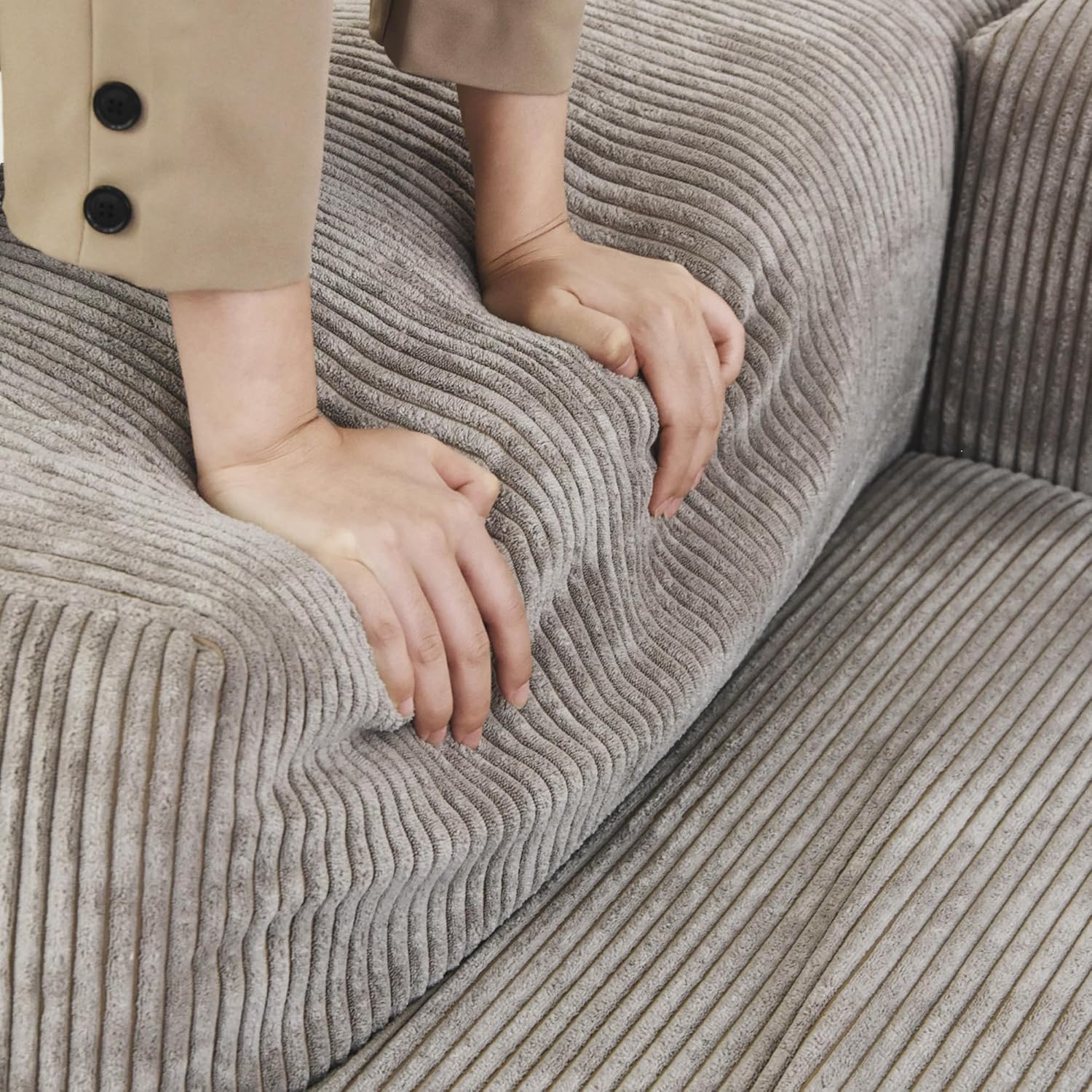Kanso Corduroy Modular Bouclé Cloud Couch - Brown - 3-Seater Sectional Sofa with Ottoman - Image 6