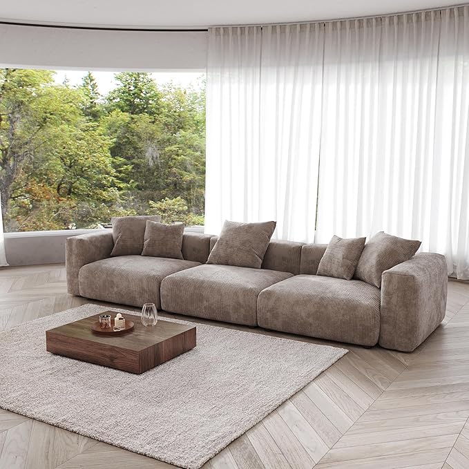 Kanso Corduroy Modular Bouclé Cloud Couch - Brown - 3-Seater Sofa - Image 2