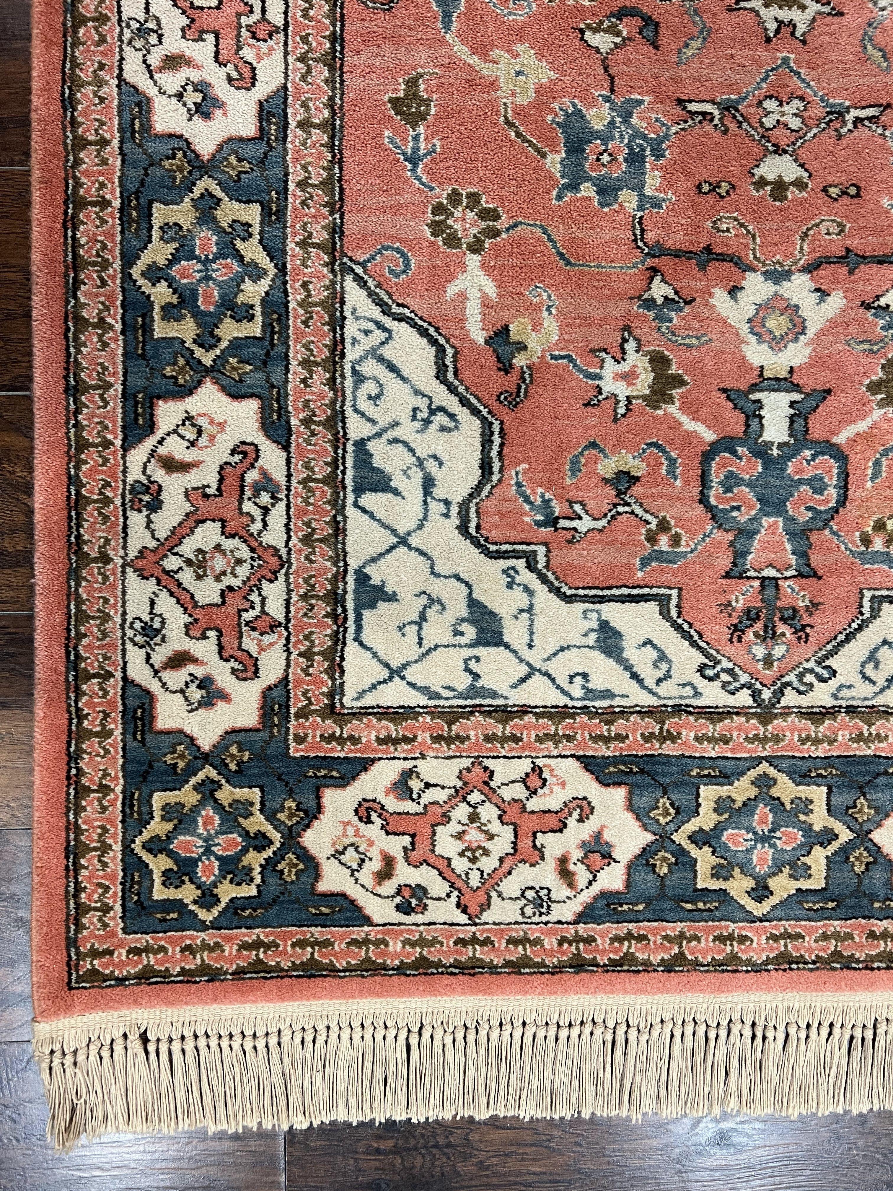 Karastan Rug 4x6 Bergama Design #737, Karastan Area Rug, Vintage Wool Karastan Carpet, Original Collection 700 Series, Salmon Red Light Blue - Image 8