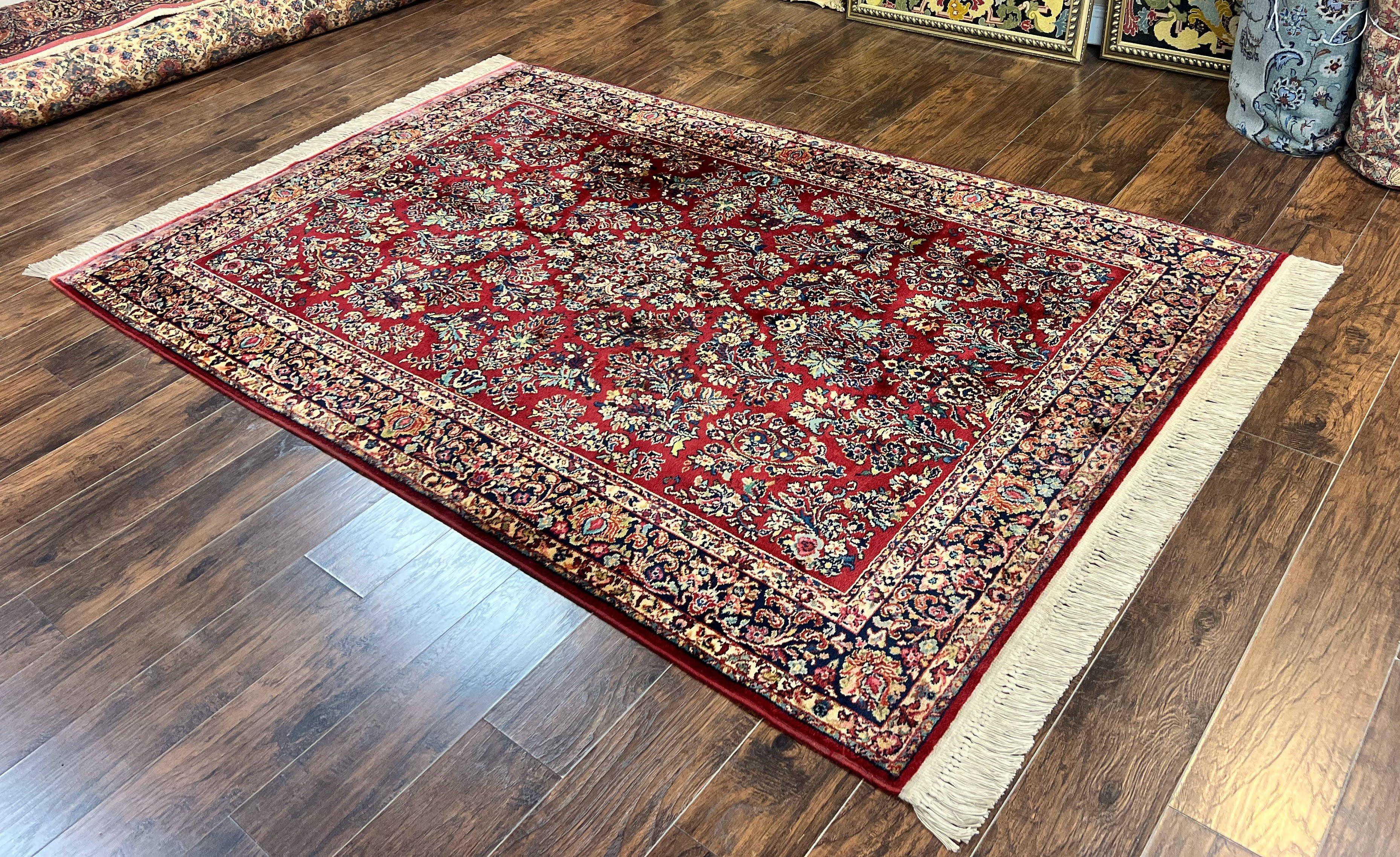 Karastan Rug 5.9 x 9 Red Sarouk #785, Wool Original 700 Series, Vintage - Image 3