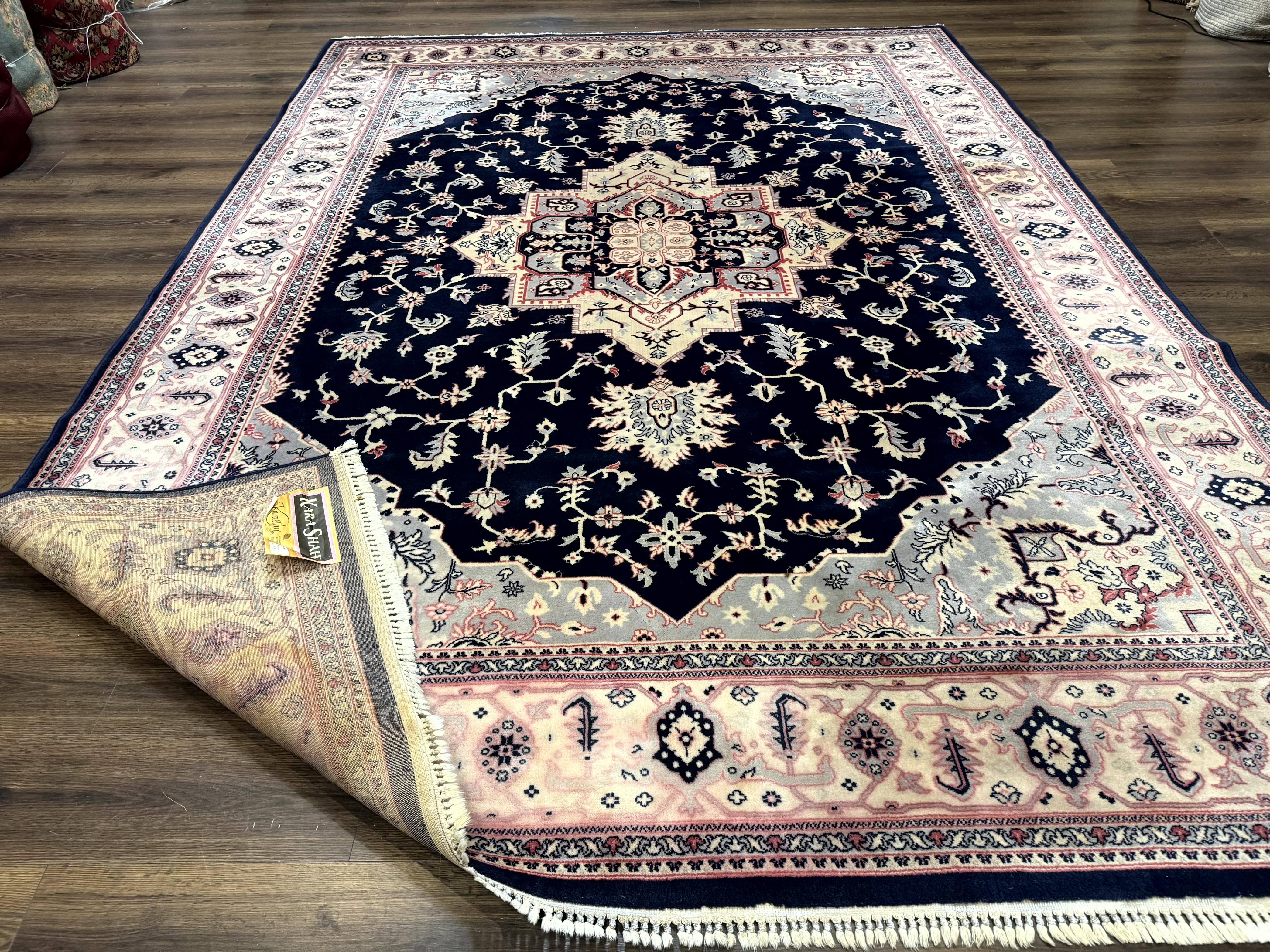 Karastan Rug 8x11 Navy Serapi, Kara Shah Rug, Navy Blue, Vintage Karastan Area Rug Wool Pile Karastan Rug - Image 11