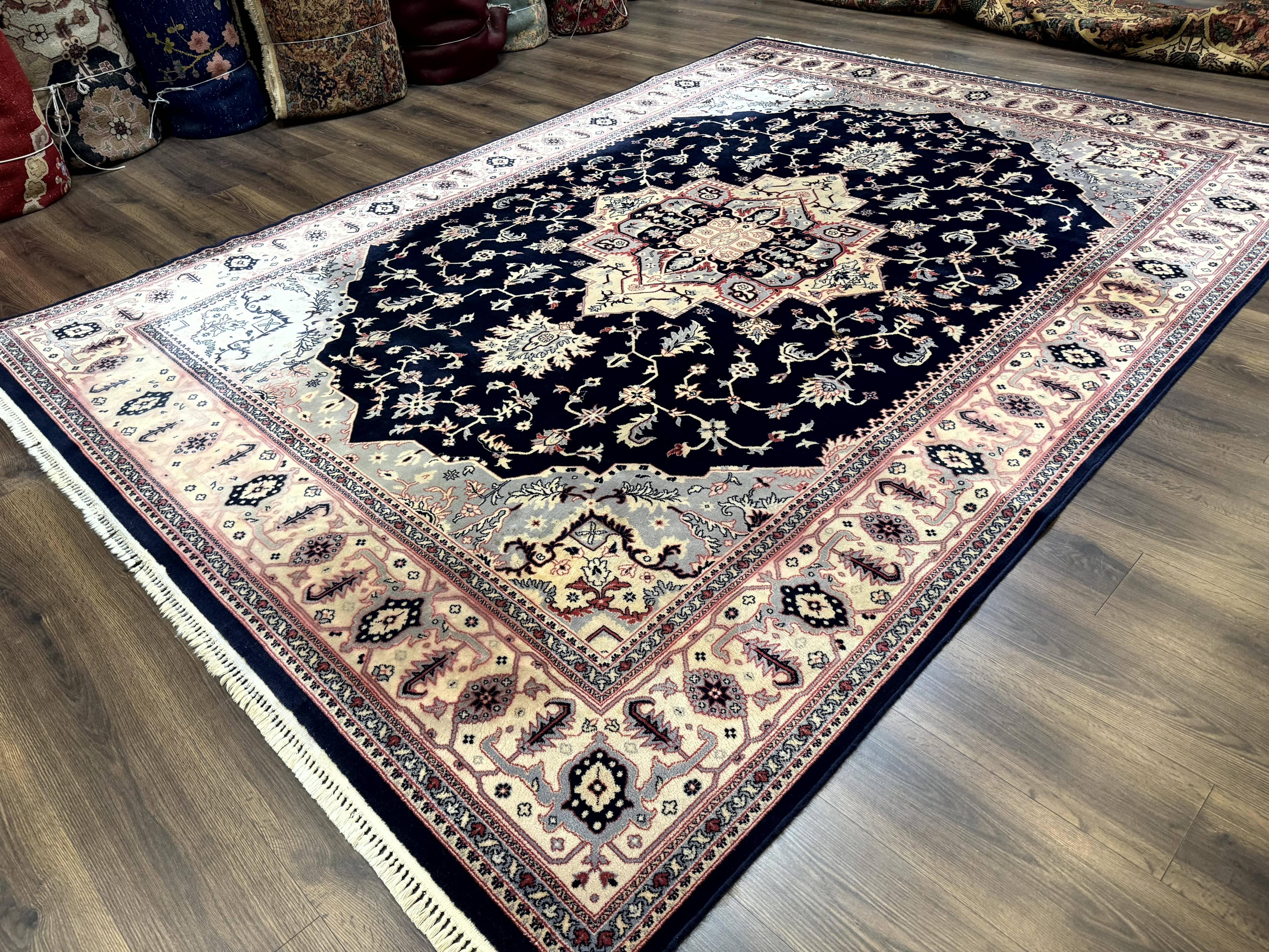 Karastan Rug 8x11 Navy Serapi, Kara Shah Rug, Navy Blue, Vintage Karastan Area Rug Wool Pile Karastan Rug - Image 2