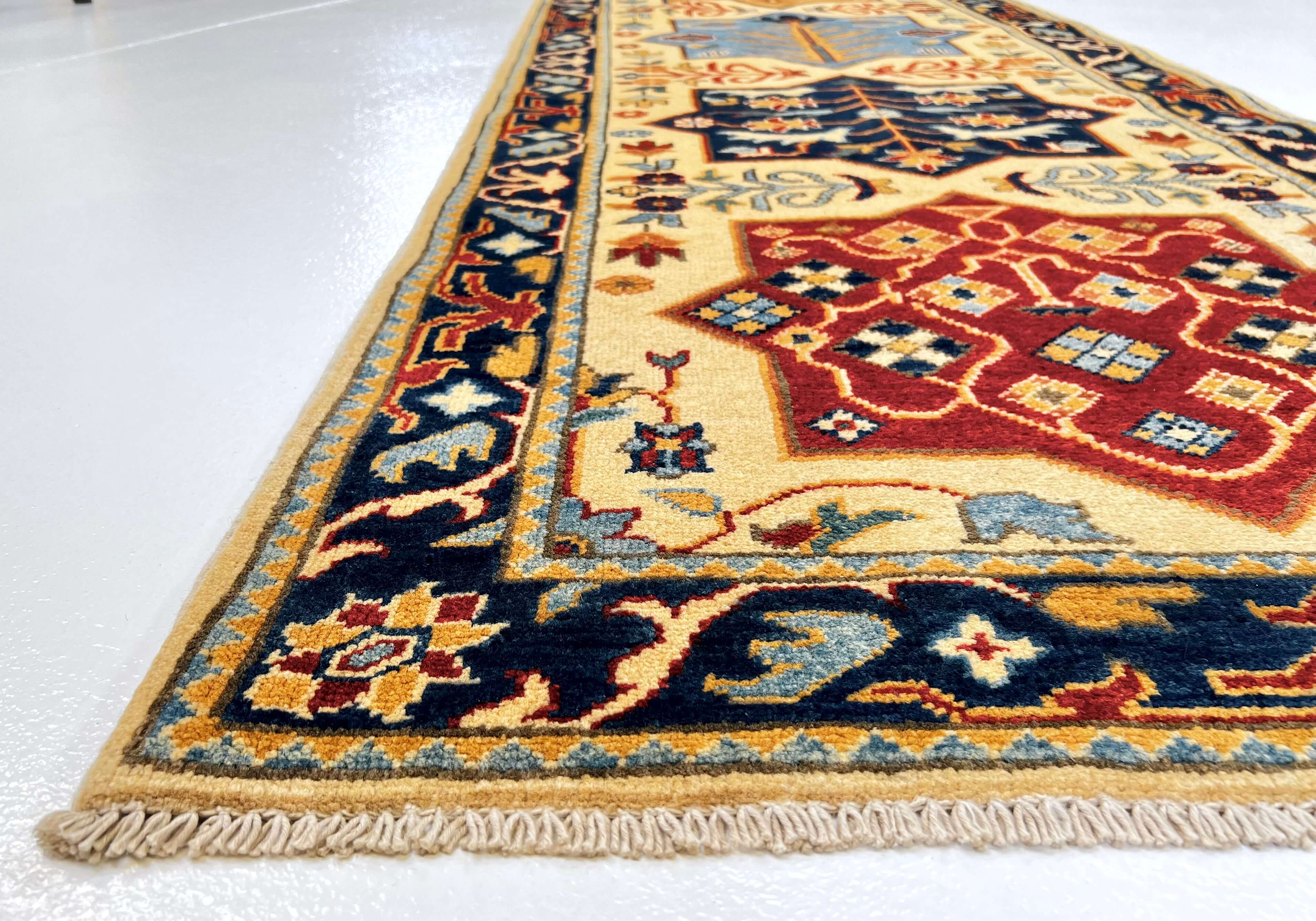 Kazak (2'10"x9'07" Runner) ivory/navy - Image 3