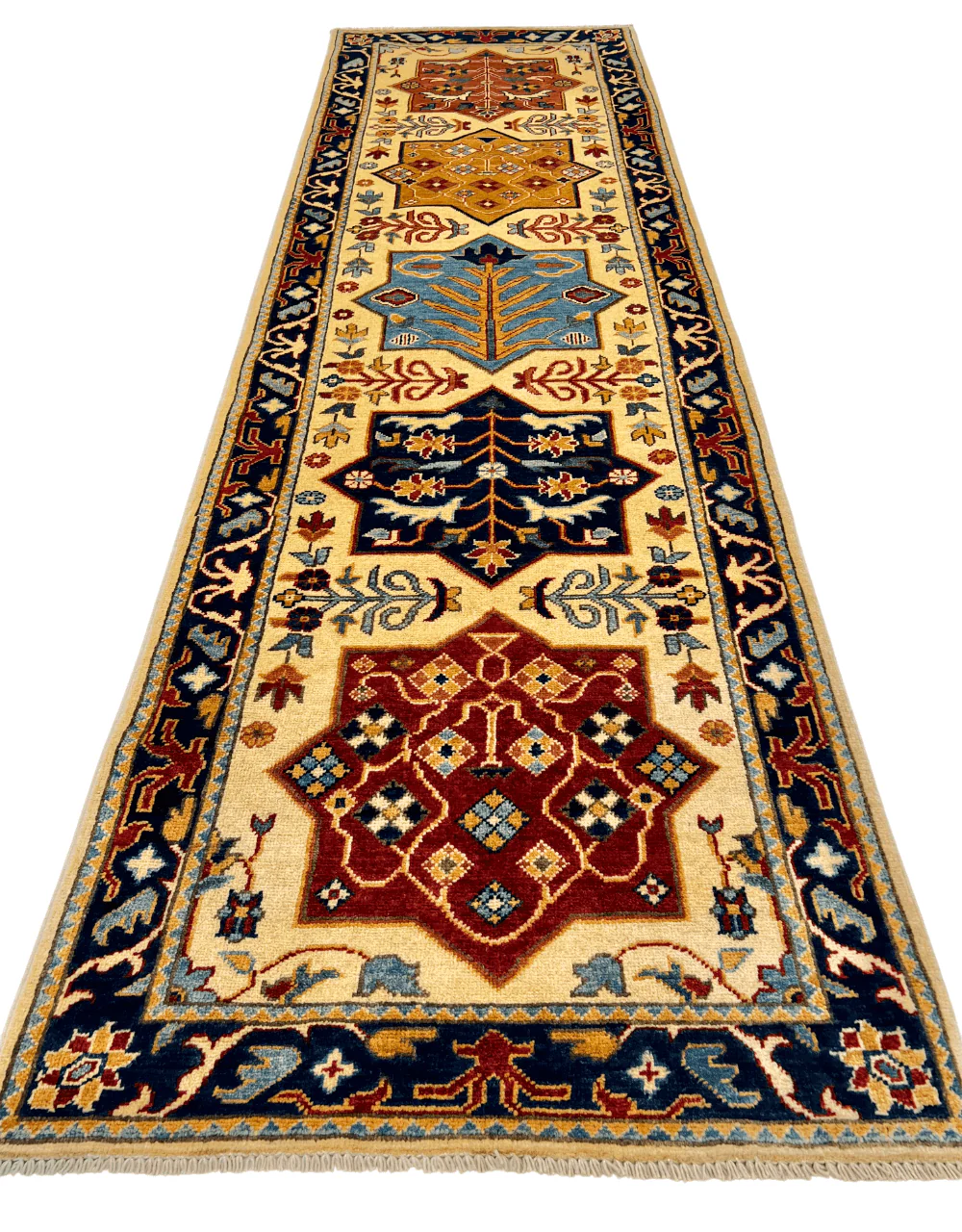 Kazak (2'10"x9'07" Runner) ivory/navy - Image 7