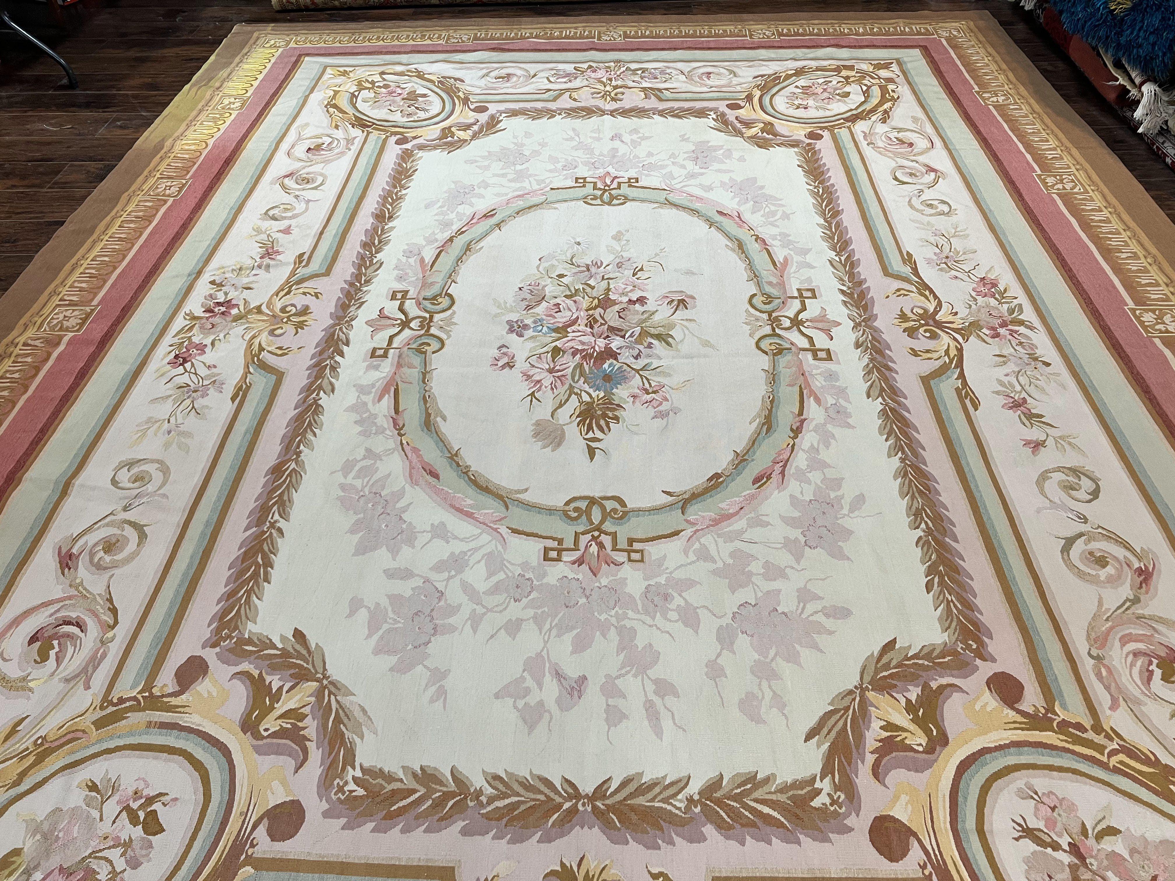 Large Aubusson Rug 11x15, Oversized Gallery Palace Size Flatweave Savonnerie Carpet 11 x 15 ft, Wool Handmade Vintage Elegant European - Image 11