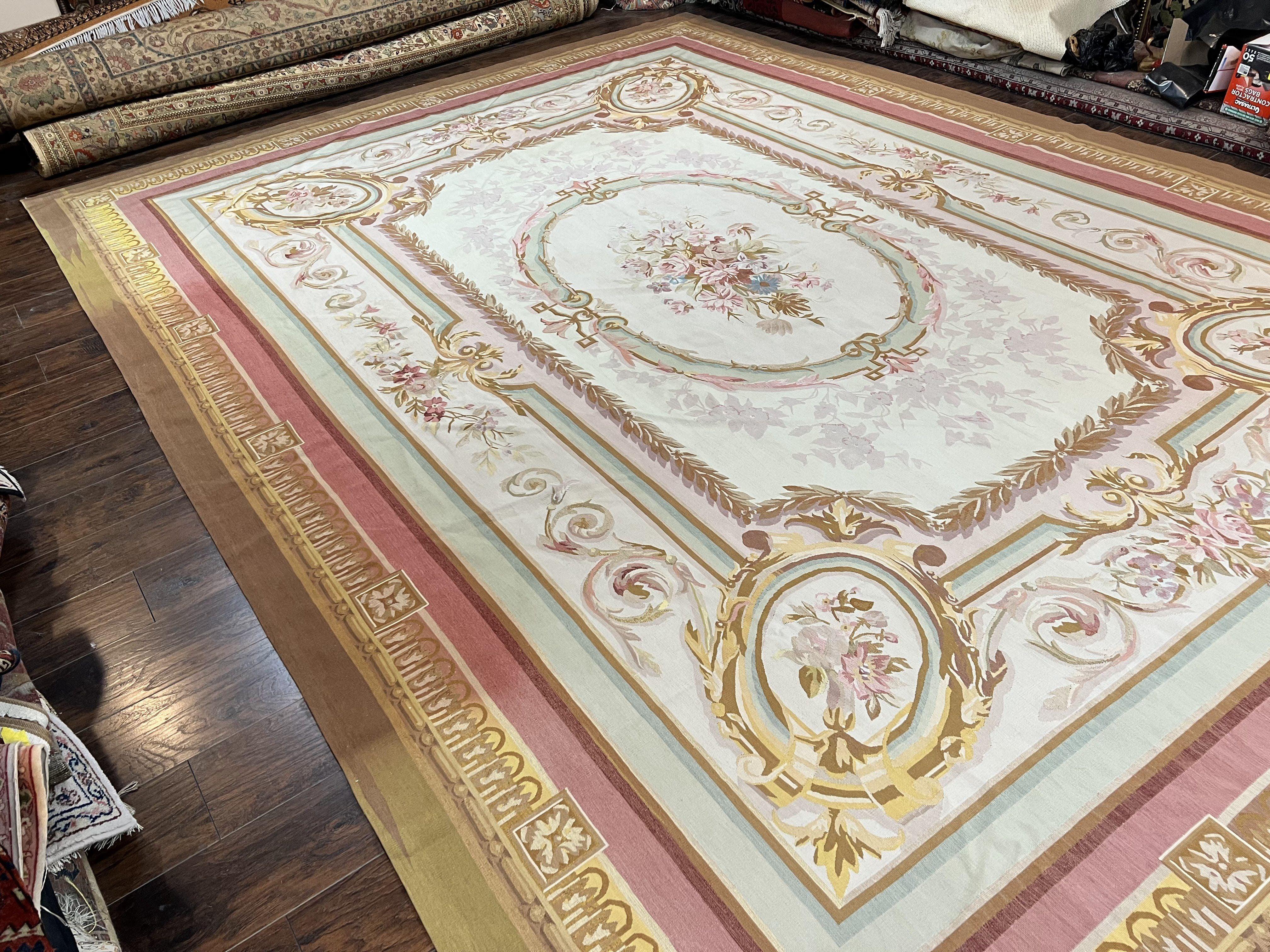 Large Aubusson Rug 11x15, Oversized Gallery Palace Size Flatweave Savonnerie Carpet 11 x 15 ft, Wool Handmade Vintage Elegant European - Image 12