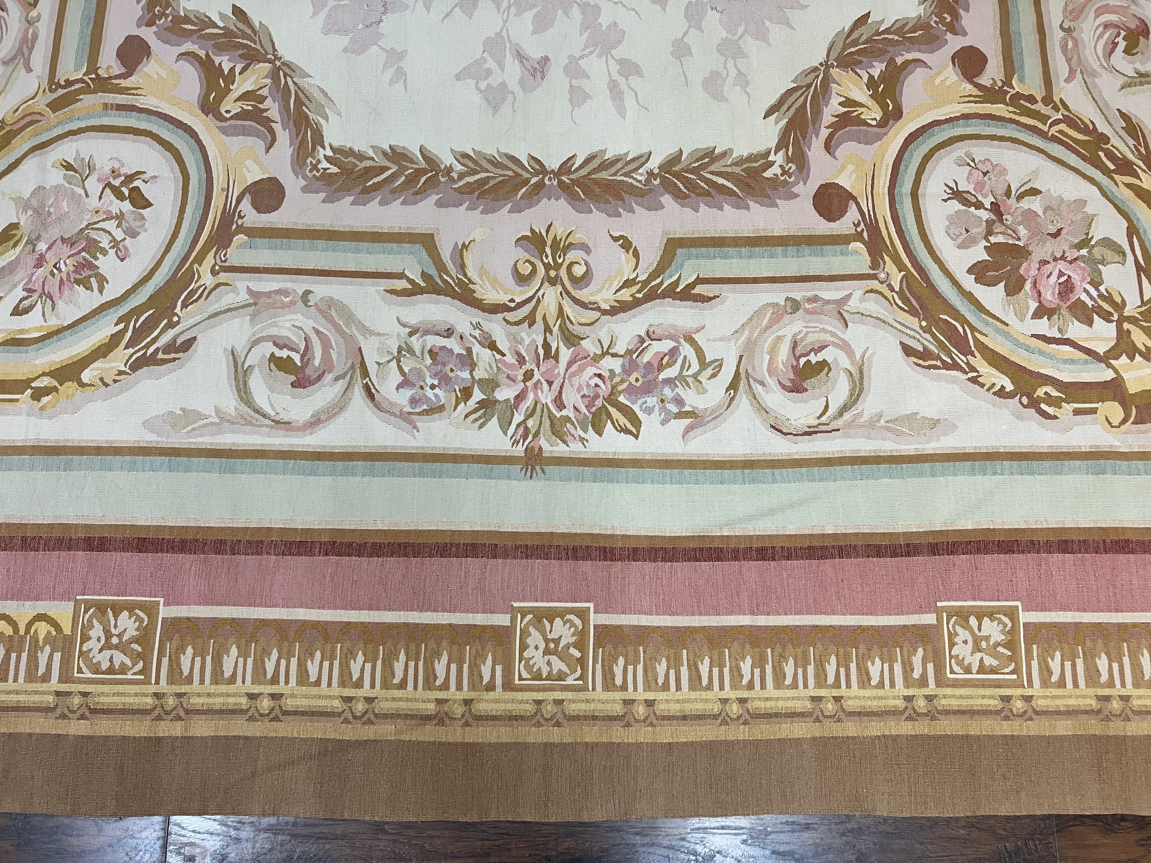 Large Aubusson Rug 11x15, Oversized Gallery Palace Size Flatweave Savonnerie Carpet 11 x 15 ft, Wool Handmade Vintage Elegant European - Image 5