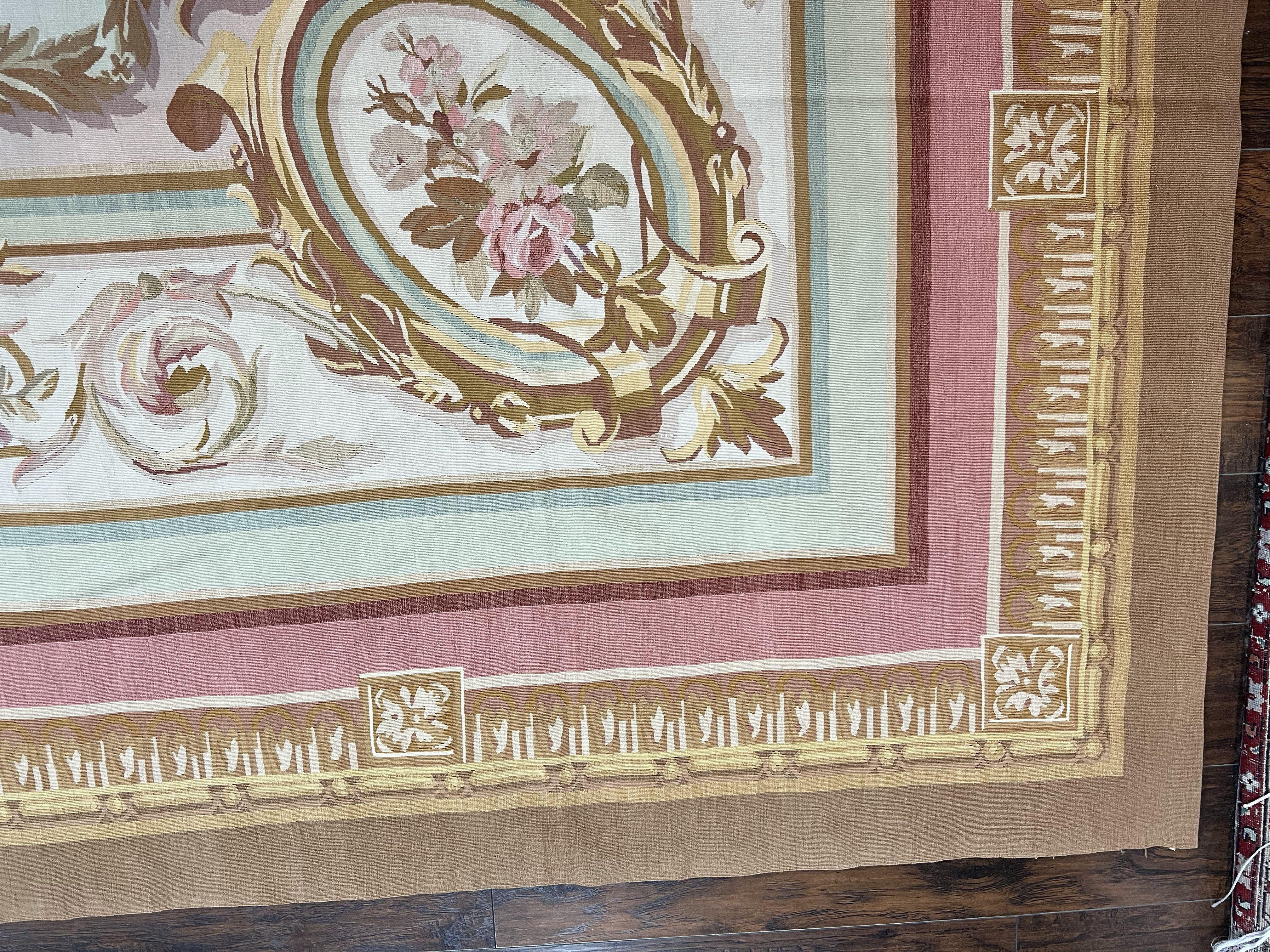 Large Aubusson Rug 11x15, Oversized Gallery Palace Size Flatweave Savonnerie Carpet 11 x 15 ft, Wool Handmade Vintage Elegant European - Image 9