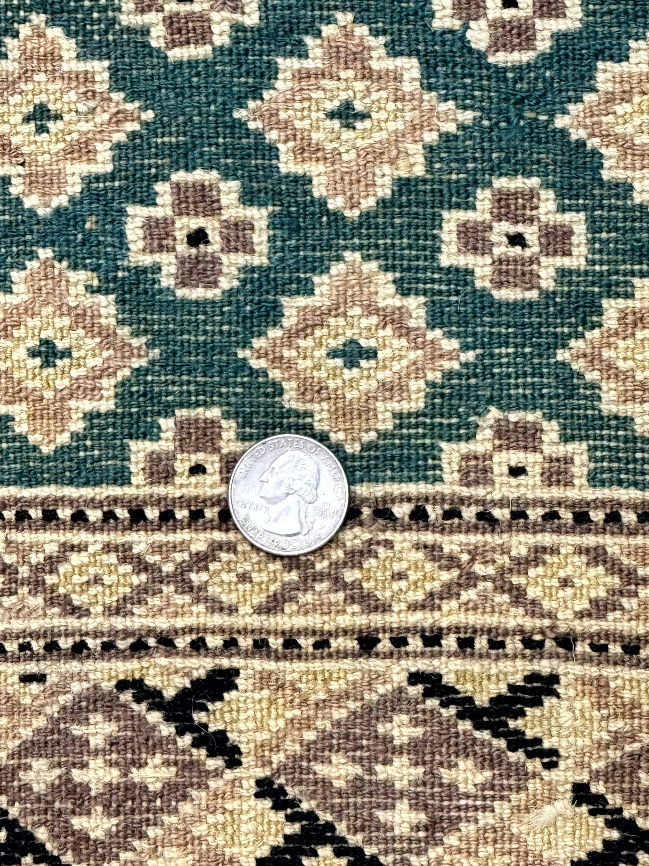 Long Pakistani Runner Rug 2.8 x 20, Hand Knotted Vintage Wool Hallway Rug, Turkoman Rug, Teal and Tan, Handmade Vintage Wool Runner - Image 10