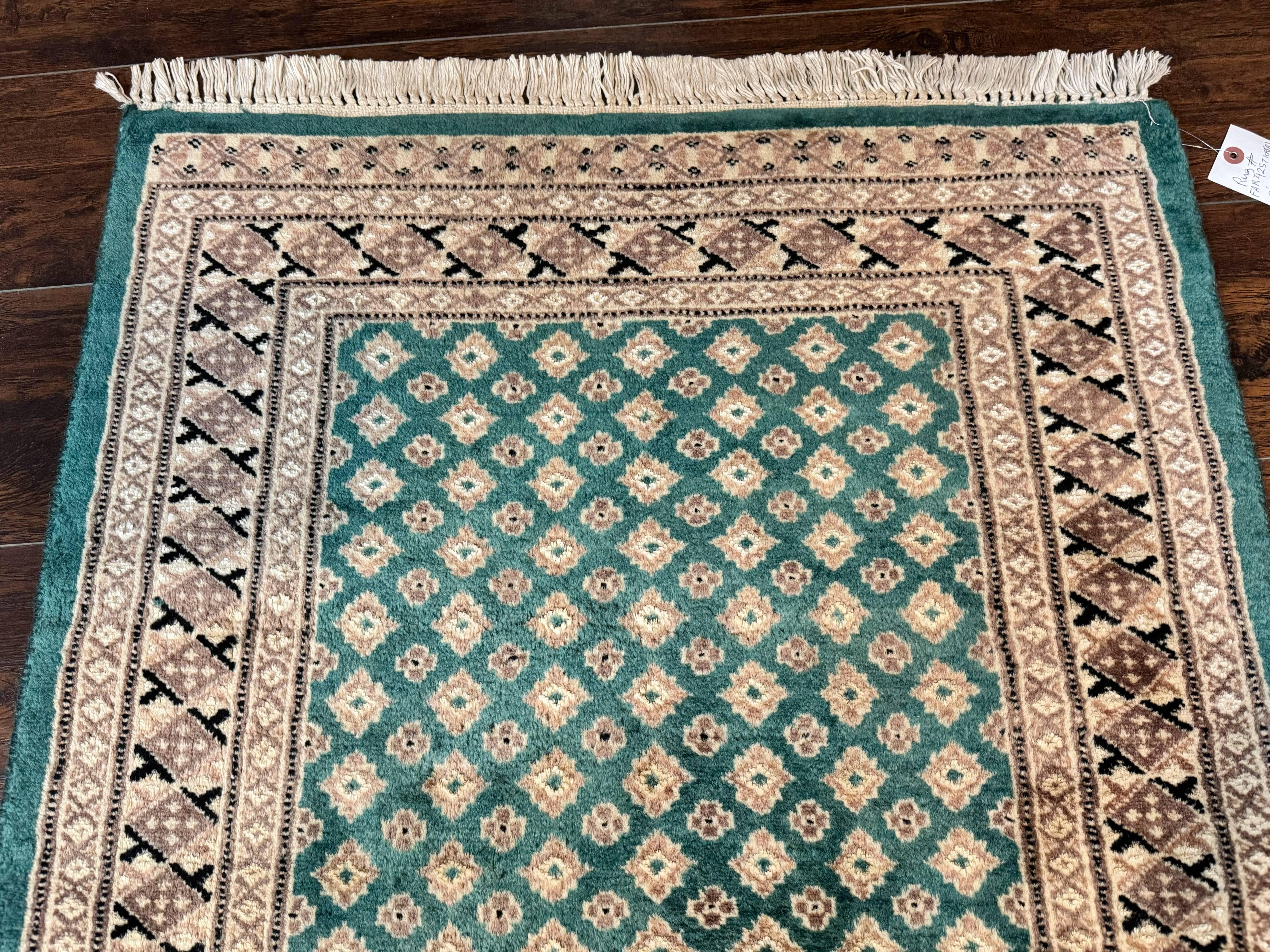 Long Pakistani Runner Rug 2.8 x 20, Hand Knotted Vintage Wool Hallway Rug, Turkoman Rug, Teal and Tan, Handmade Vintage Wool Runner - Image 3