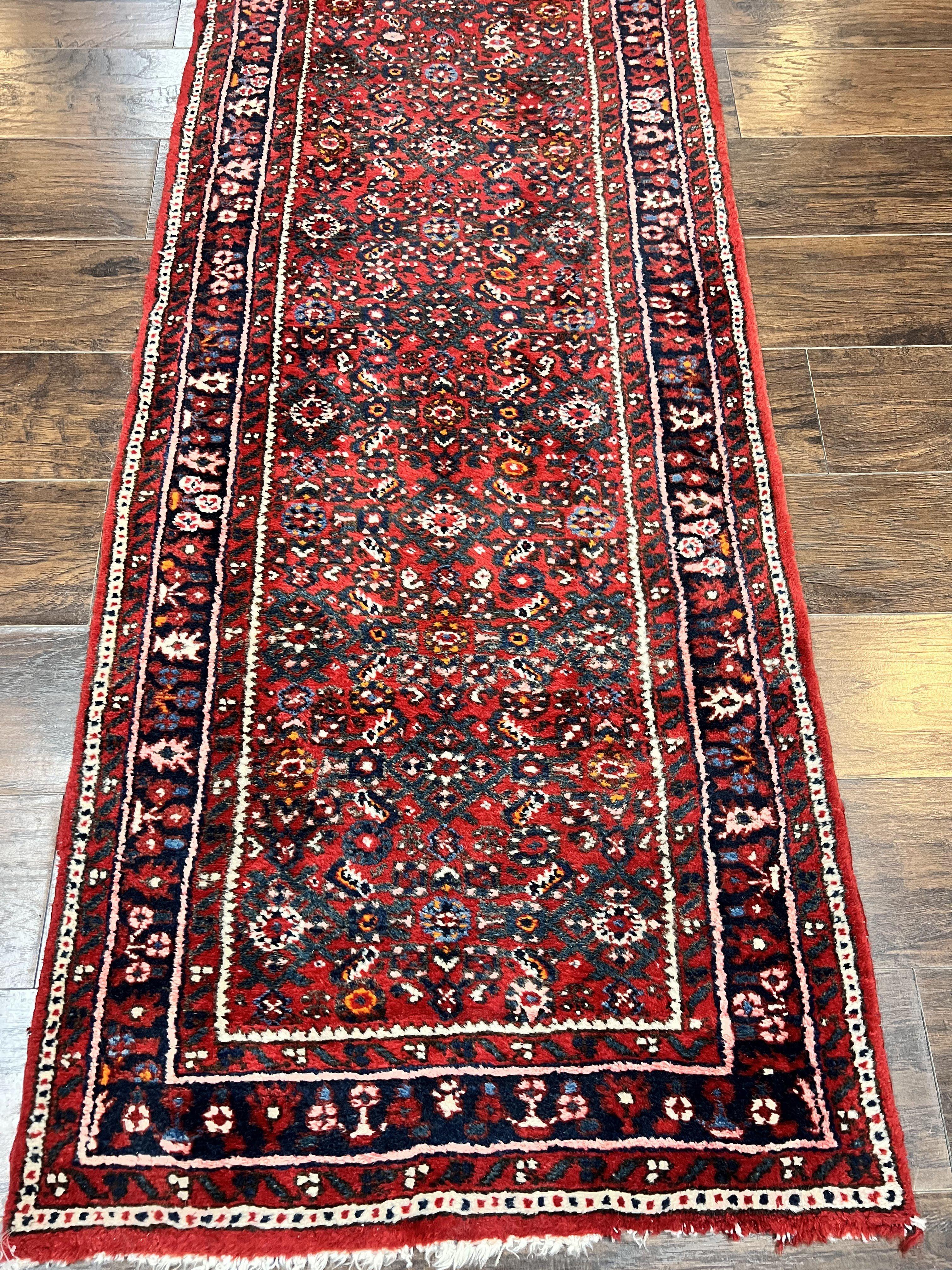 Long Persian Runner Rug 2.9 x 17, Red Handmade Wool Rug for Hallway, Antique Persian Carpet, 17ft Runner, Persian Hamadan Dargazine Rug - Image 4