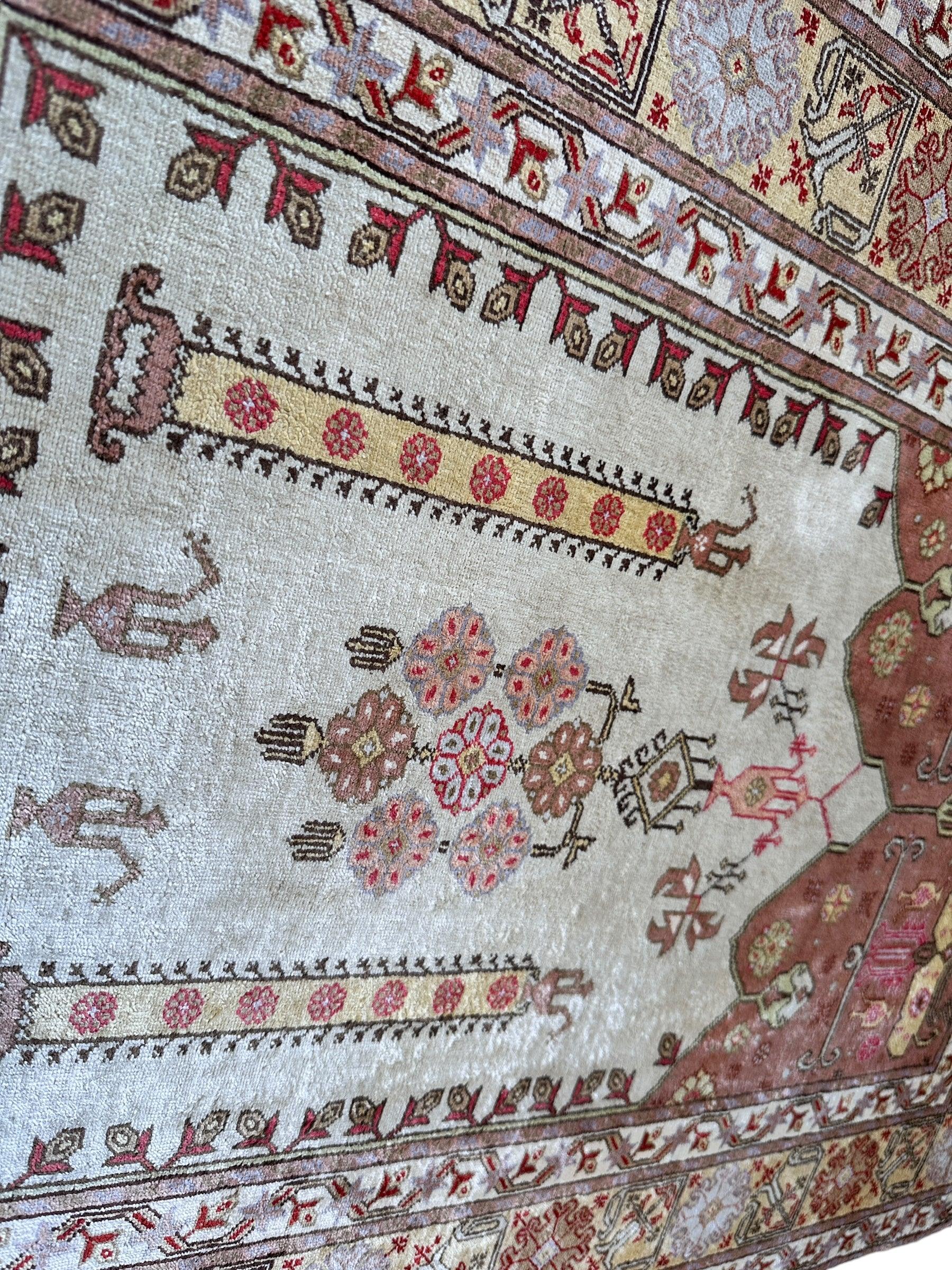 Luxurious Hand-Knotted Pure Silk Turkish Kayseri Rug – Intricate Floral & Geometric Design, 2’2” x 3’ - Image 10