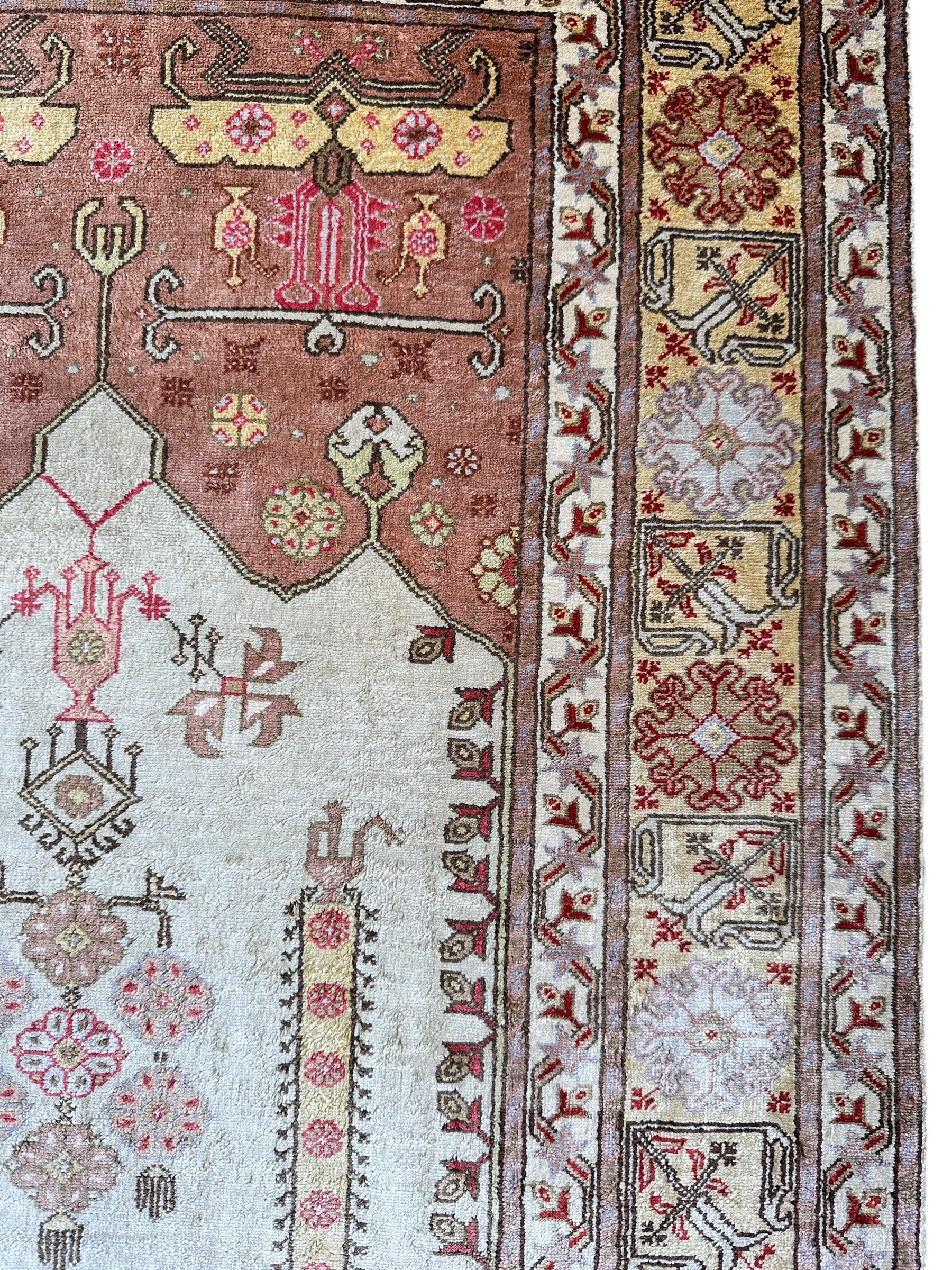 Luxurious Hand-Knotted Pure Silk Turkish Kayseri Rug – Intricate Floral & Geometric Design, 2’2” x 3’ - Image 7