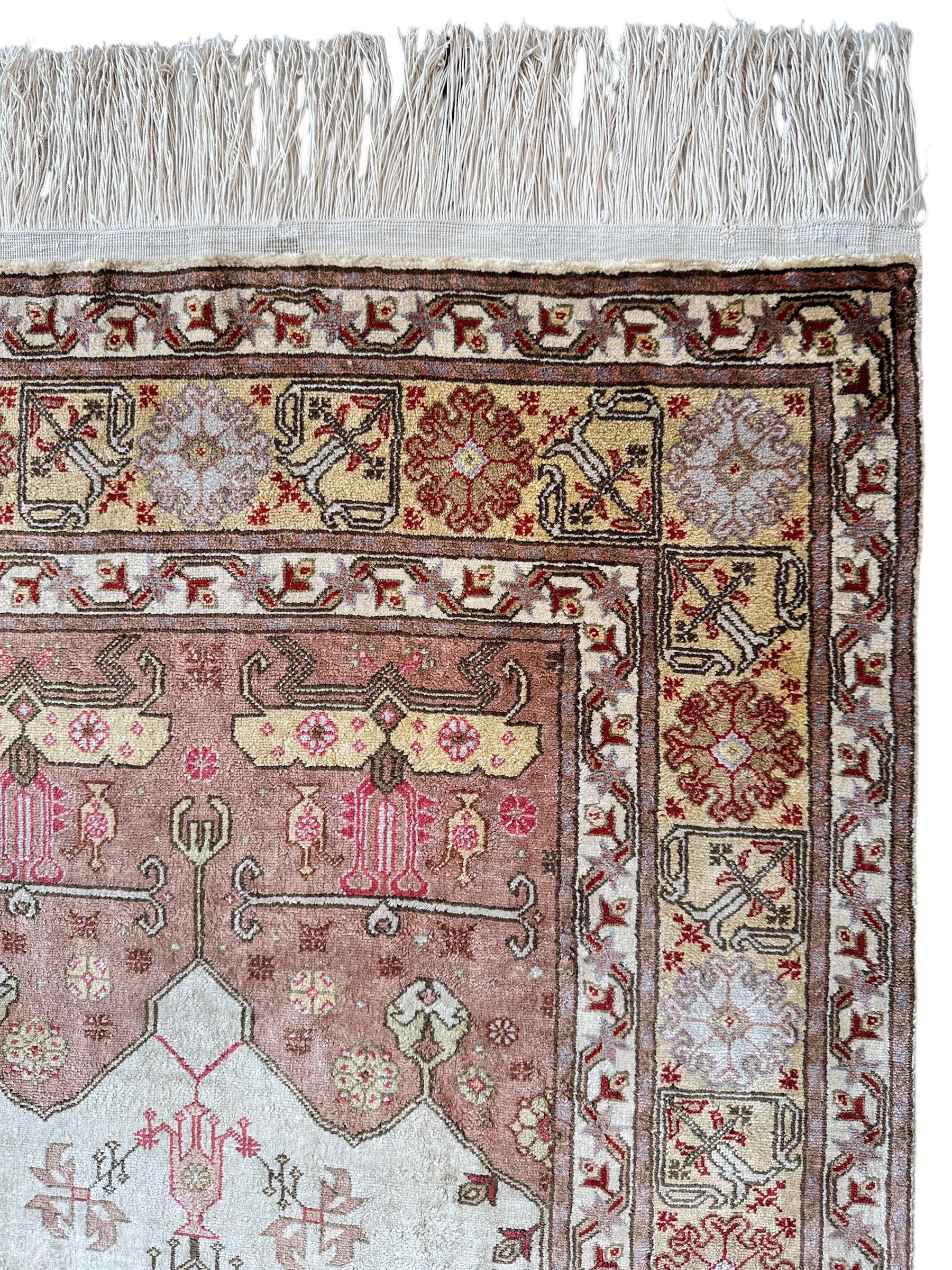 Luxurious Hand-Knotted Pure Silk Turkish Kayseri Rug – Intricate Floral & Geometric Design, 2’2” x 3’ - Image 8