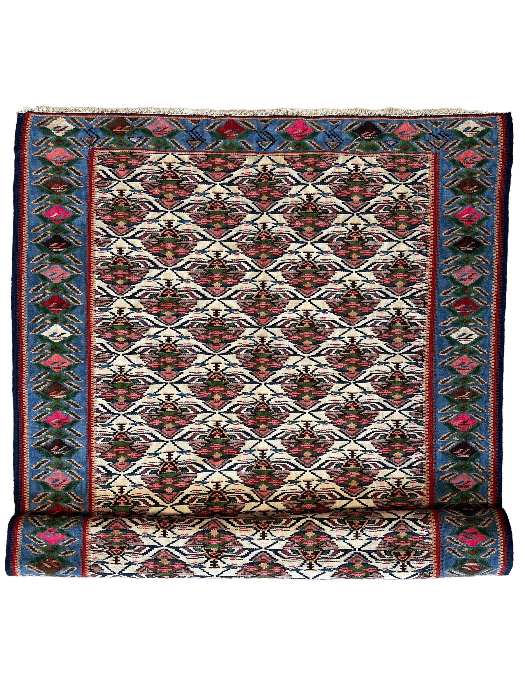 Masterpiece Vintage Persian Senneh Kilim Runner Rug 4’ x 9’