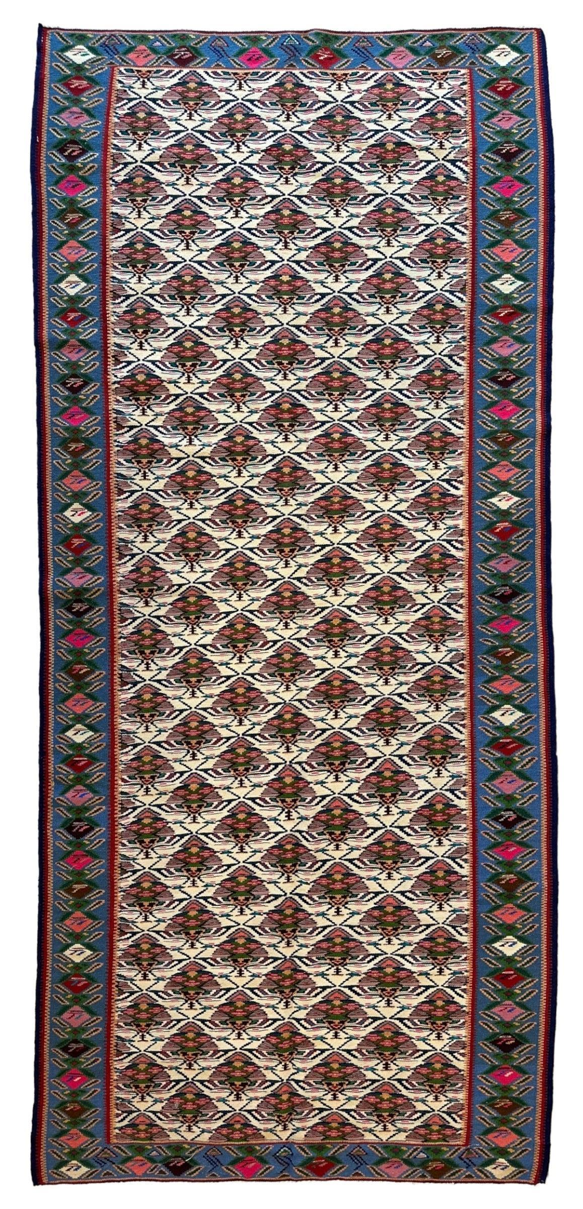 Masterpiece Vintage Persian Senneh Kilim Runner Rug 4’ x 9’ - Image 2