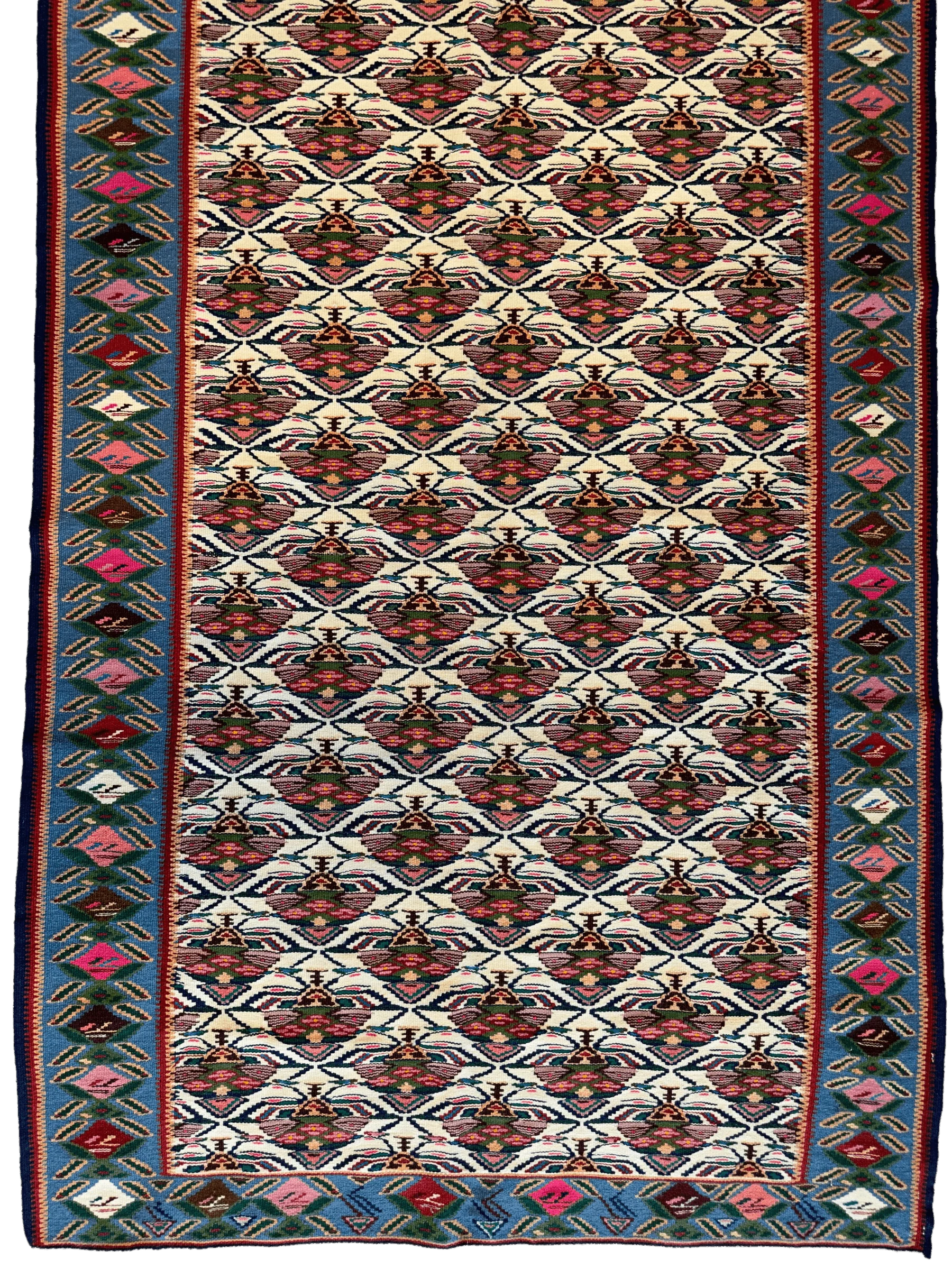 Masterpiece Vintage Persian Senneh Kilim Runner Rug 4’ x 9’ - Image 3