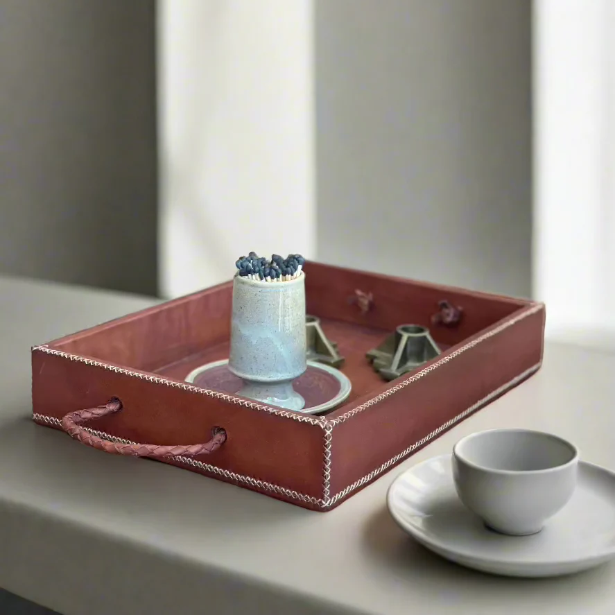 Mesa | Rectangle Ottoman Tray with Embroidered Handles