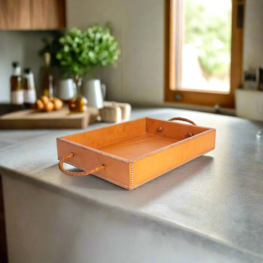 Mesa | Rectangle Ottoman Tray with Embroidered Handles - Image 2