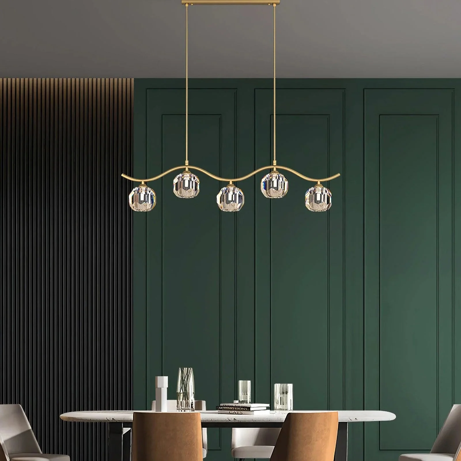 Minimalist Wave Glass Orb Chandelier - Image 10