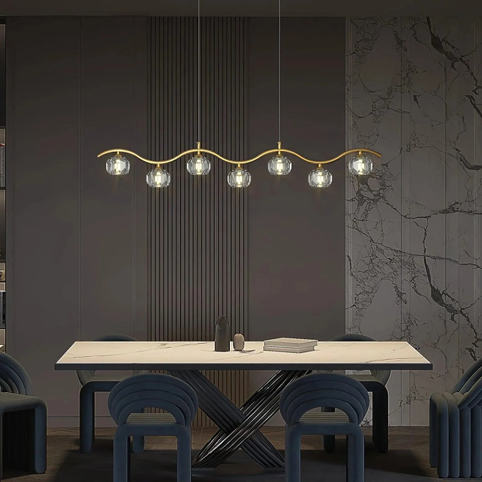 Minimalist Wave Glass Orb Chandelier - Image 11