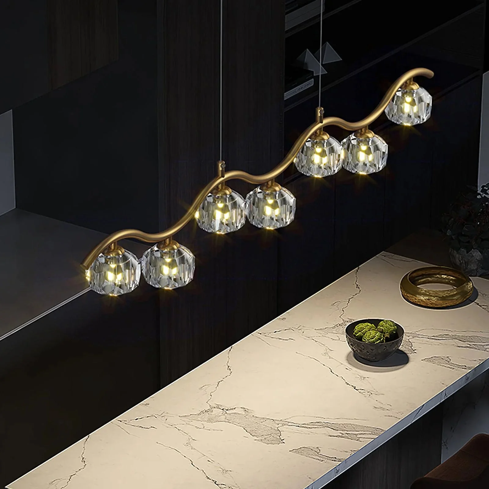 Minimalist Wave Glass Orb Chandelier - Image 12