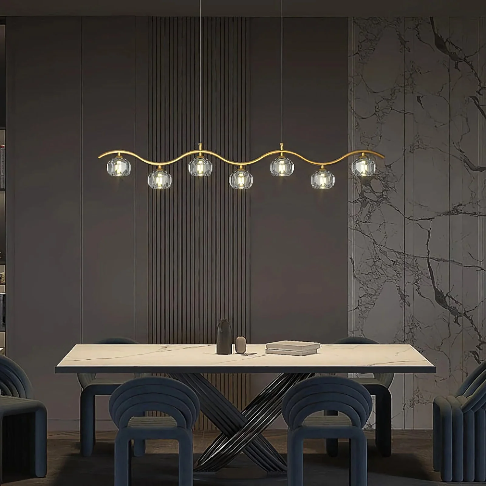 Minimalist Wave Glass Orb Chandelier - Image 14