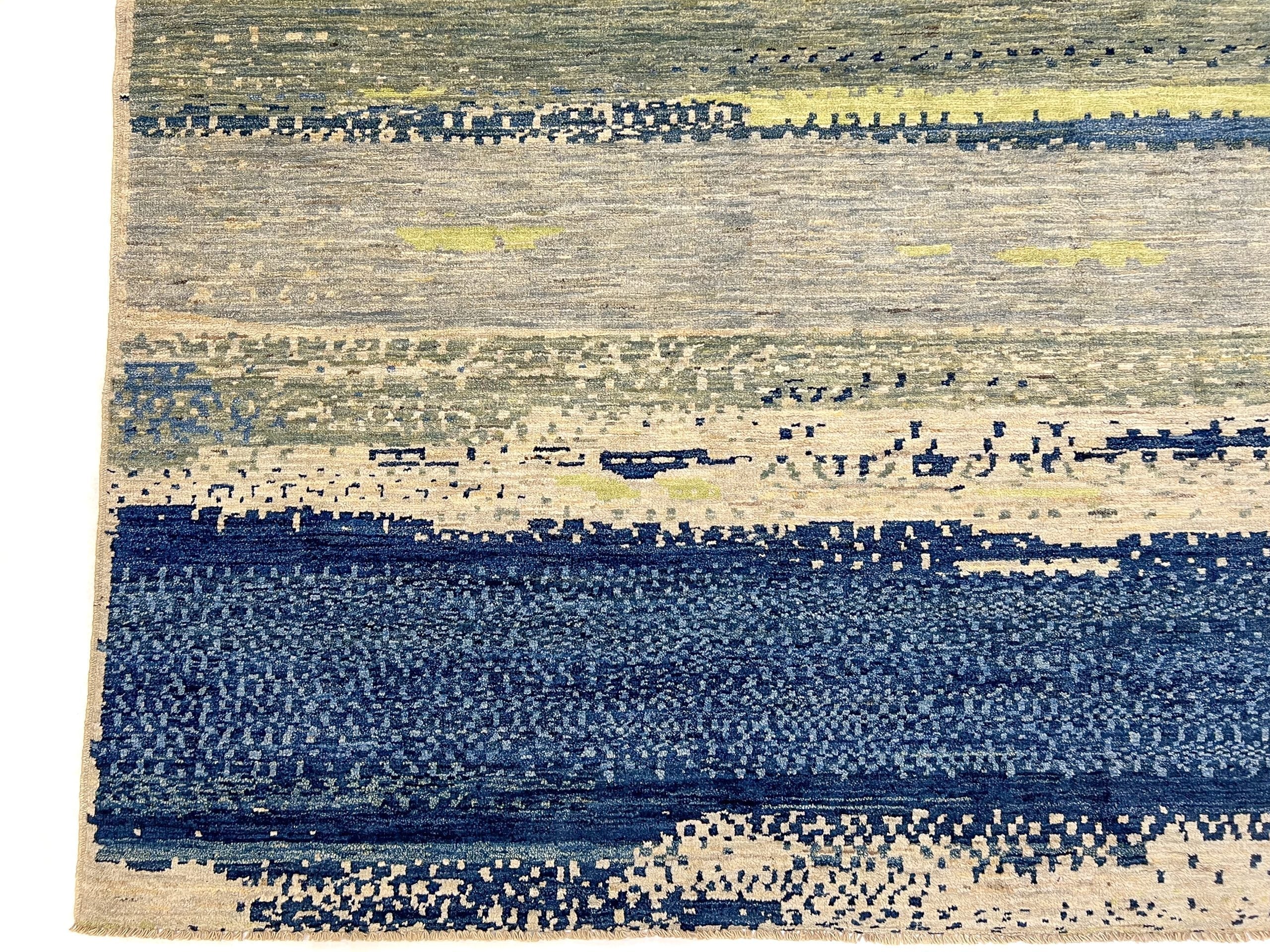 Modern Afghan Gabbeh (9'02"x12'01") blues/green - Image 2