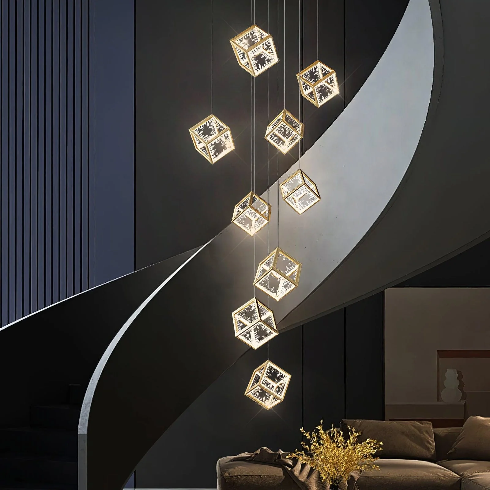 Modern Gold Cube Crystal Chandelier - Image 2