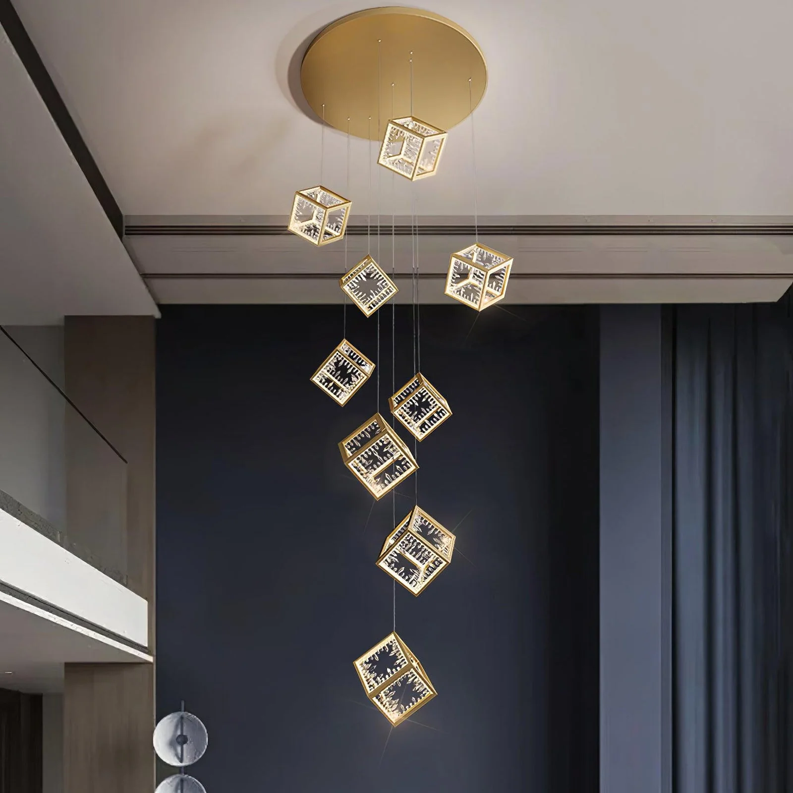 Modern Gold Cube Crystal Chandelier - Image 3