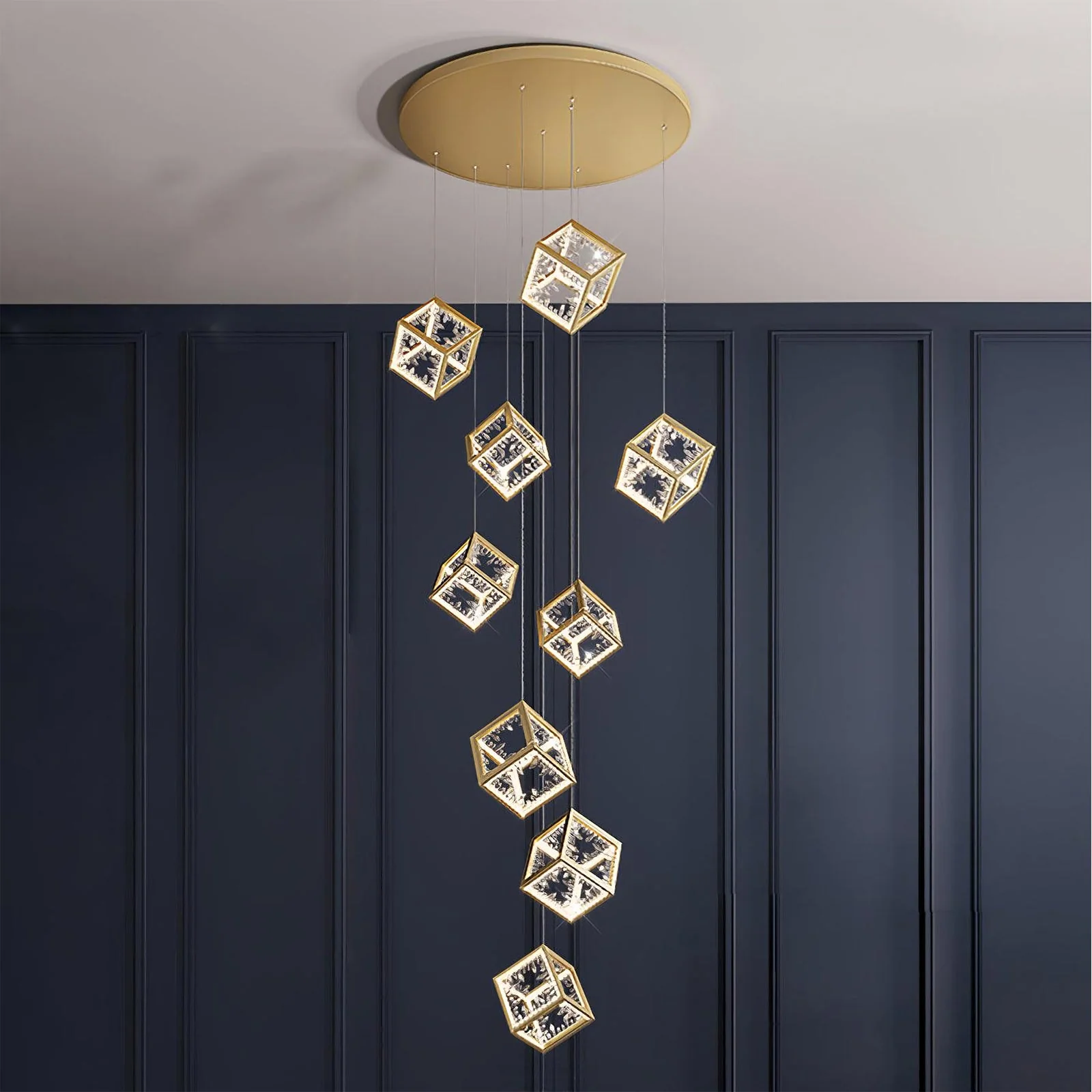 Modern Gold Cube Crystal Chandelier - Image 5